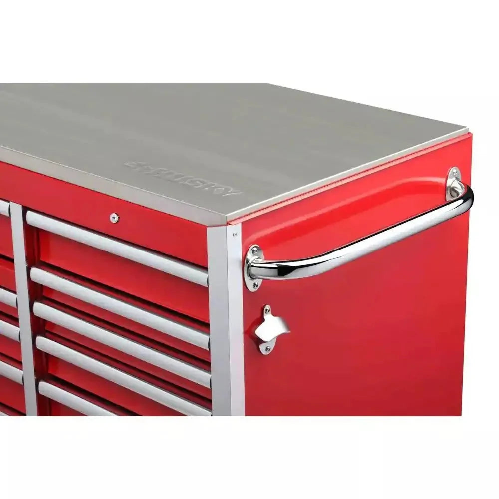 Heavy-Duty 72 in W x 24 in D 15-Drawer Mobile Workbench With Stainless Steel Top - Red