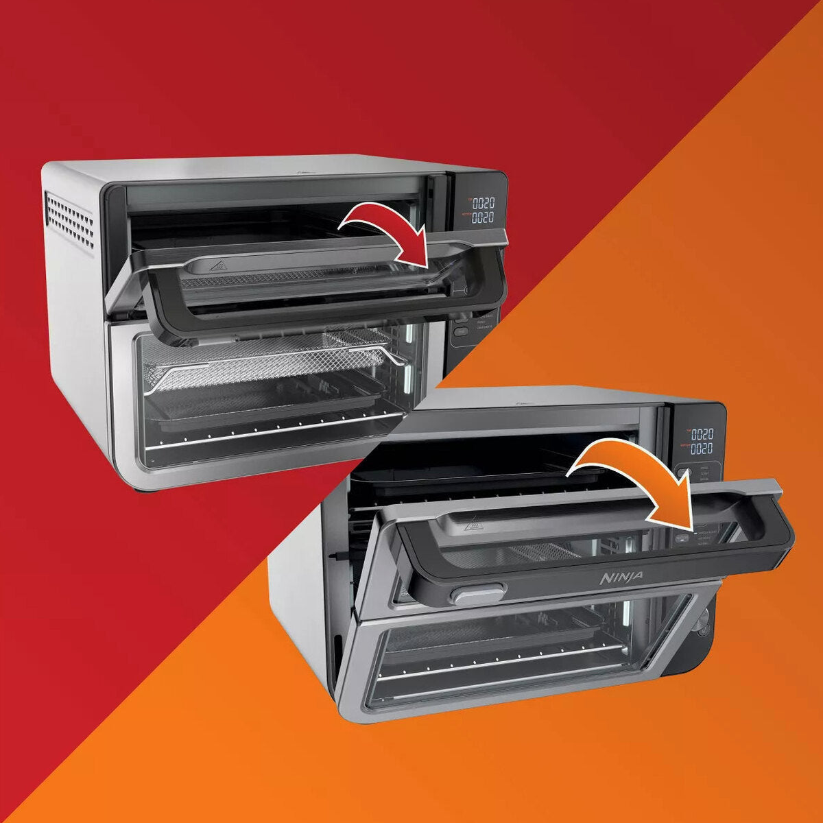 12-in-1 Double Oven with FlexDoor, FlavorSeal Smart Finish, Rapid Top Oven, Convection and Air Fry Bottom Oven DCT401