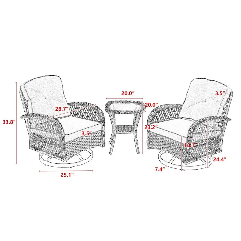 3-Piece Outdoor Swivel Rocker Patio Conversation Set - 360 Degree