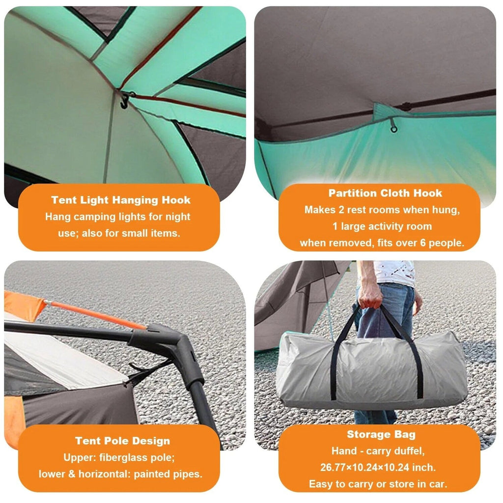 KFeng 12 Person Tents for Camping - 2Rooms 3Doors&amp;3Windows Mesh,Suitable for Outdoor/Picnic,Brown