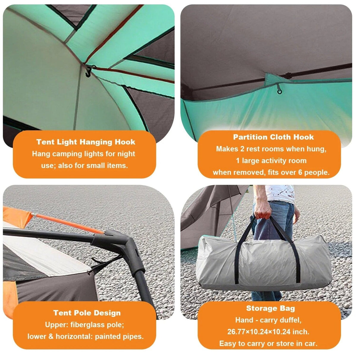KFeng 12 Person Tents for Camping - 2Rooms 3Doors&amp;3Windows Mesh,Suitable for Outdoor/Picnic,Brown
