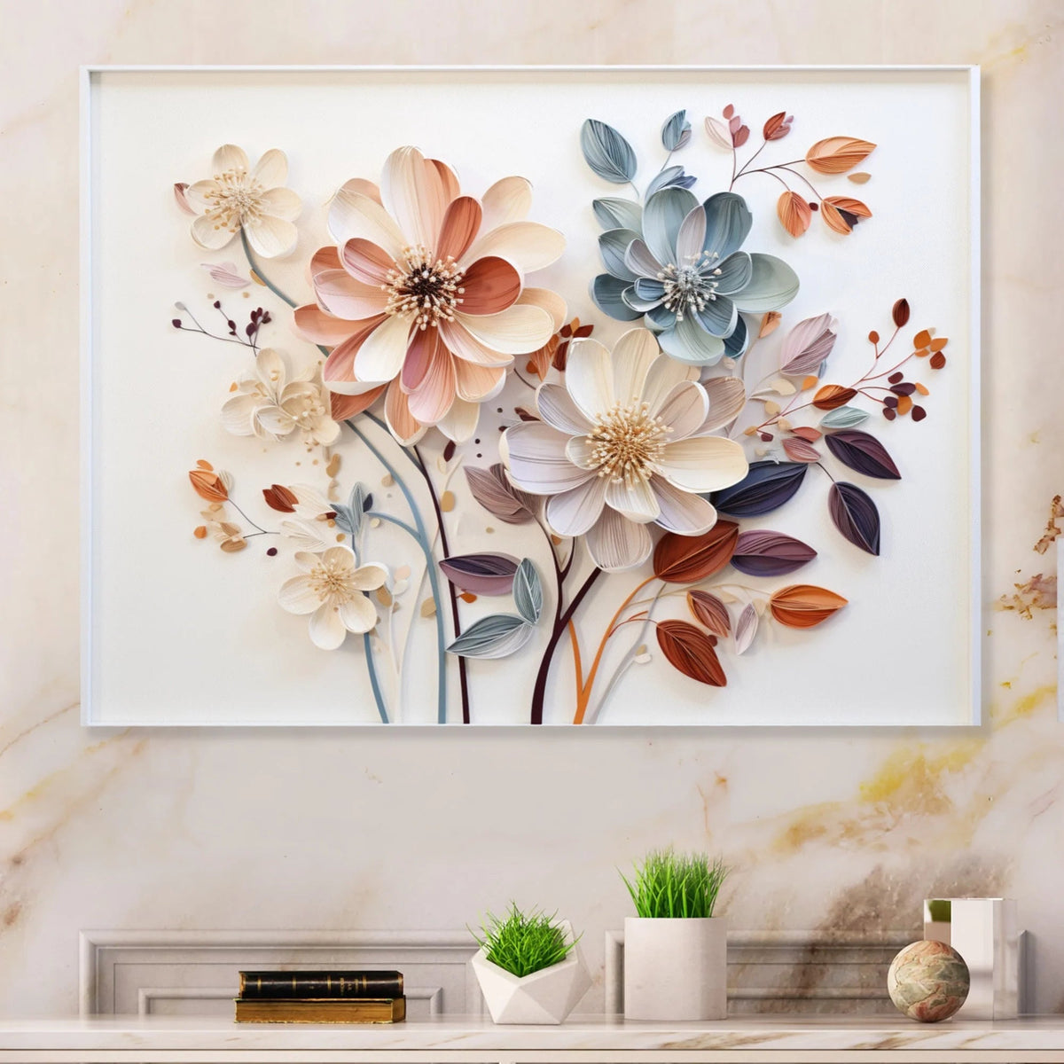 White Botanical Collage Metal Wall Art - Abstract Floral