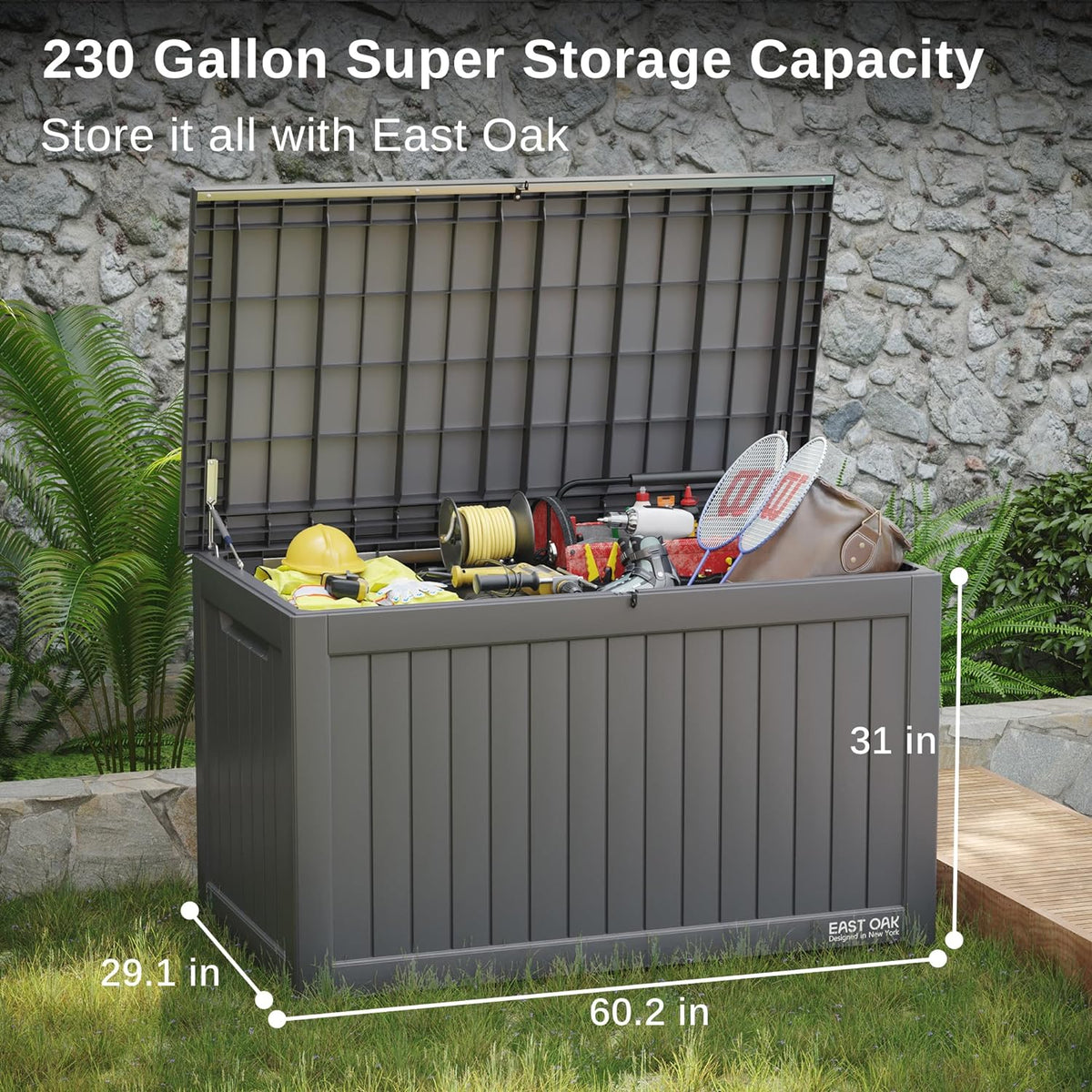 EAST OAK 230 Gallon Resin Deck Box, Grey - DB23005