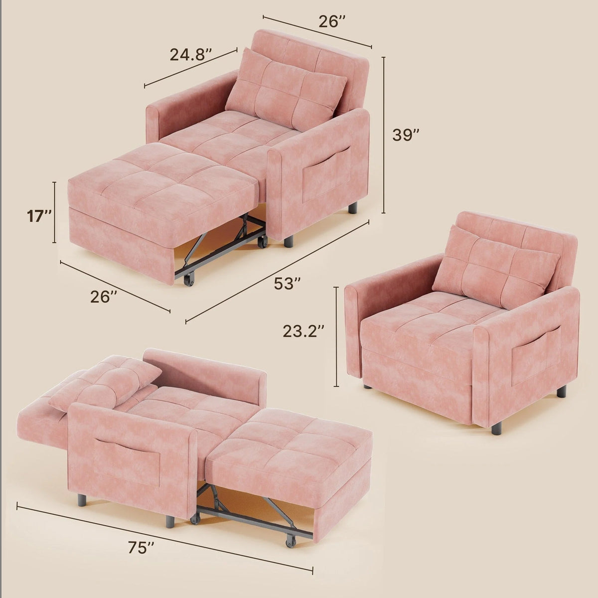 3-in-1 Adjustable Pull-Out Sleeper Sofa Bed With 330 Pounds Capacity