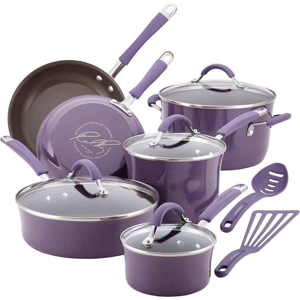 Rachael Ray Cucina Nonstick Cookware Set, 12 Piece, Lavender Purple