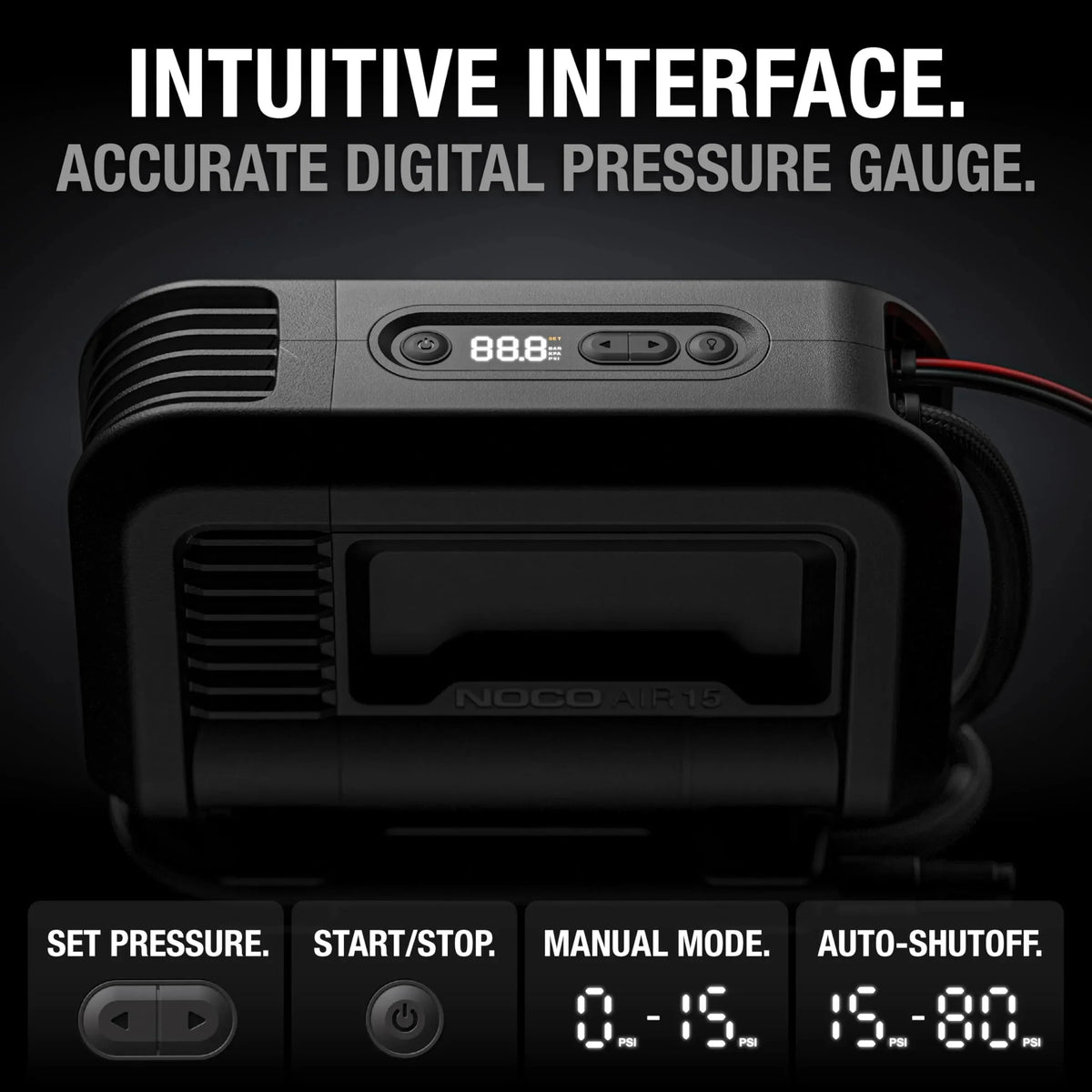 NOCO 15A 12V Portable Tire Inflator, 80 PSI - AIR15