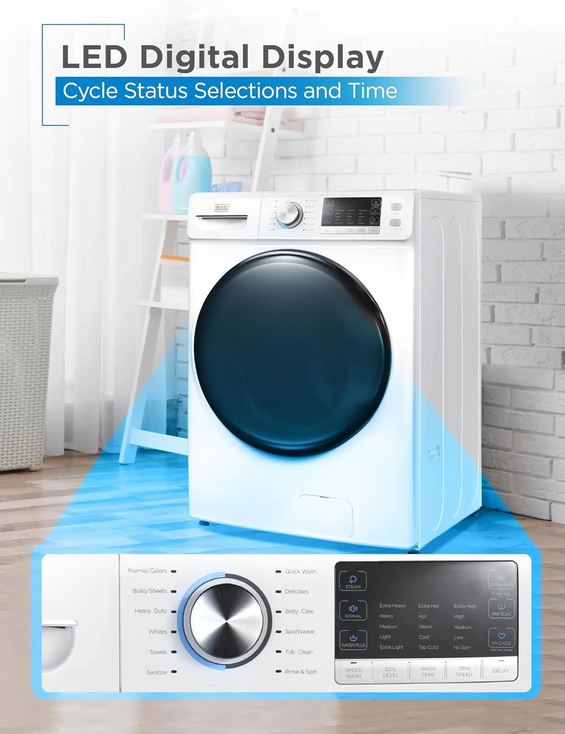 BLACK+DECKER Portable Washing Machine, 0.9 Cu. Ft., 5 Wash Cycles