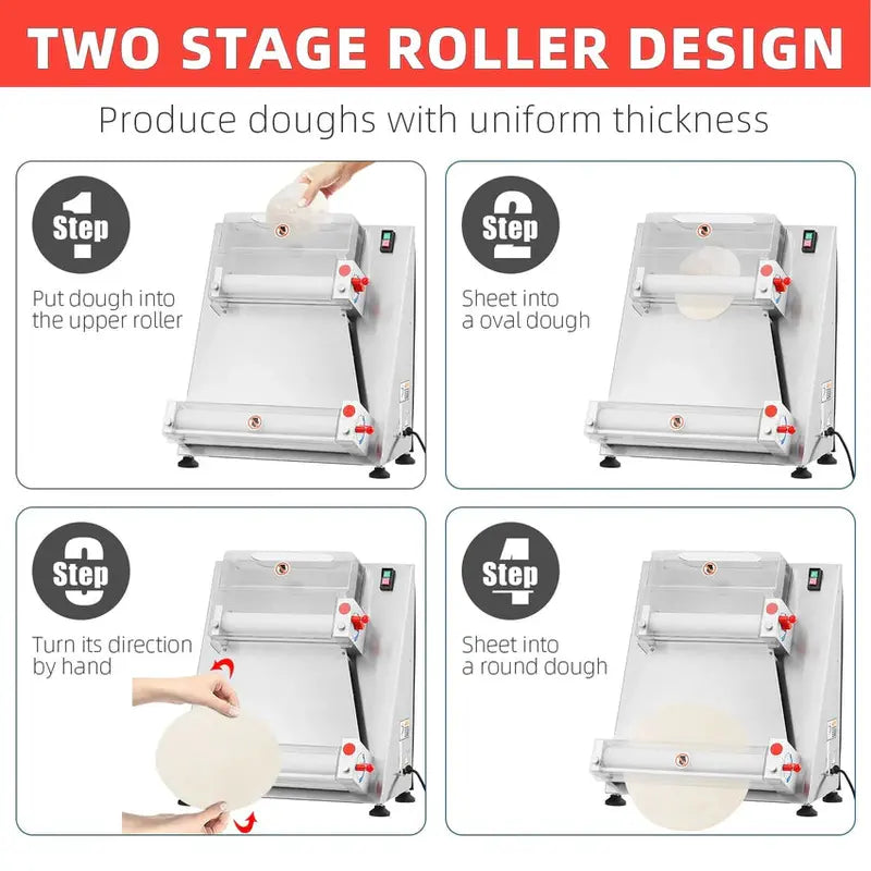 Commercial Electric Pizza Dough Sheeter, 16-Inch Max Width, 370W Stainless Steel Roller