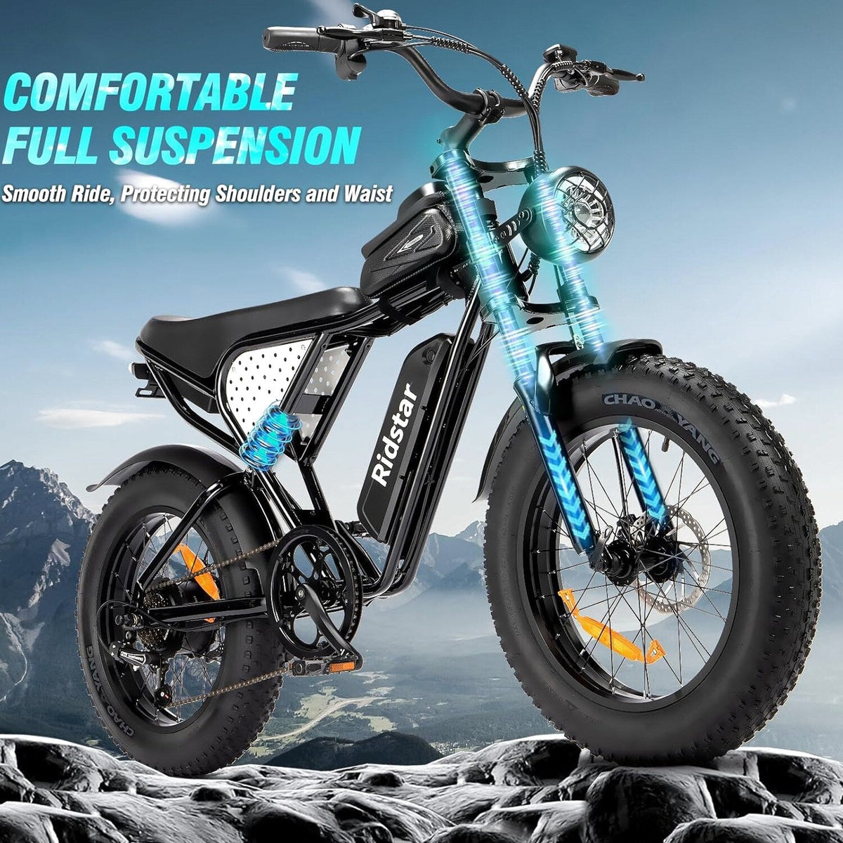 Electric Bike Q20, 2000W, 52V, 30-180 Miles All-Terrain Fat Tire E-Bike for Adults