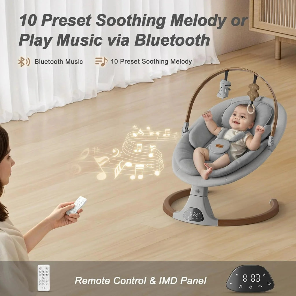 Monamii Bluetooth Infant Swing With Music Speaker, 5 Speeds And Remote Control