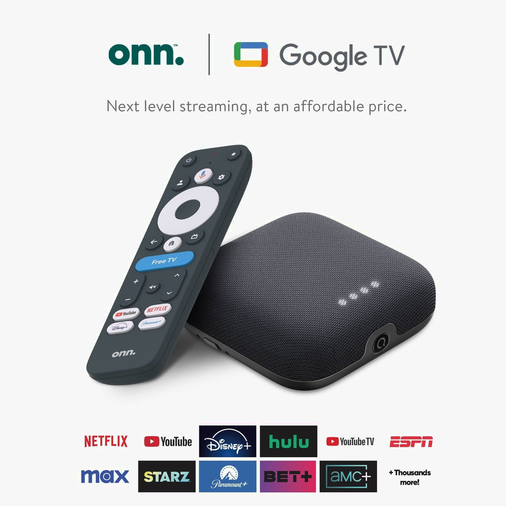 Onn. 4K Pro Streaming Device with Google TV, 4K UHD, Dolby Vision &amp; Atmos, Hands Free Voice Control, Wi Fi 6, Smart Hub