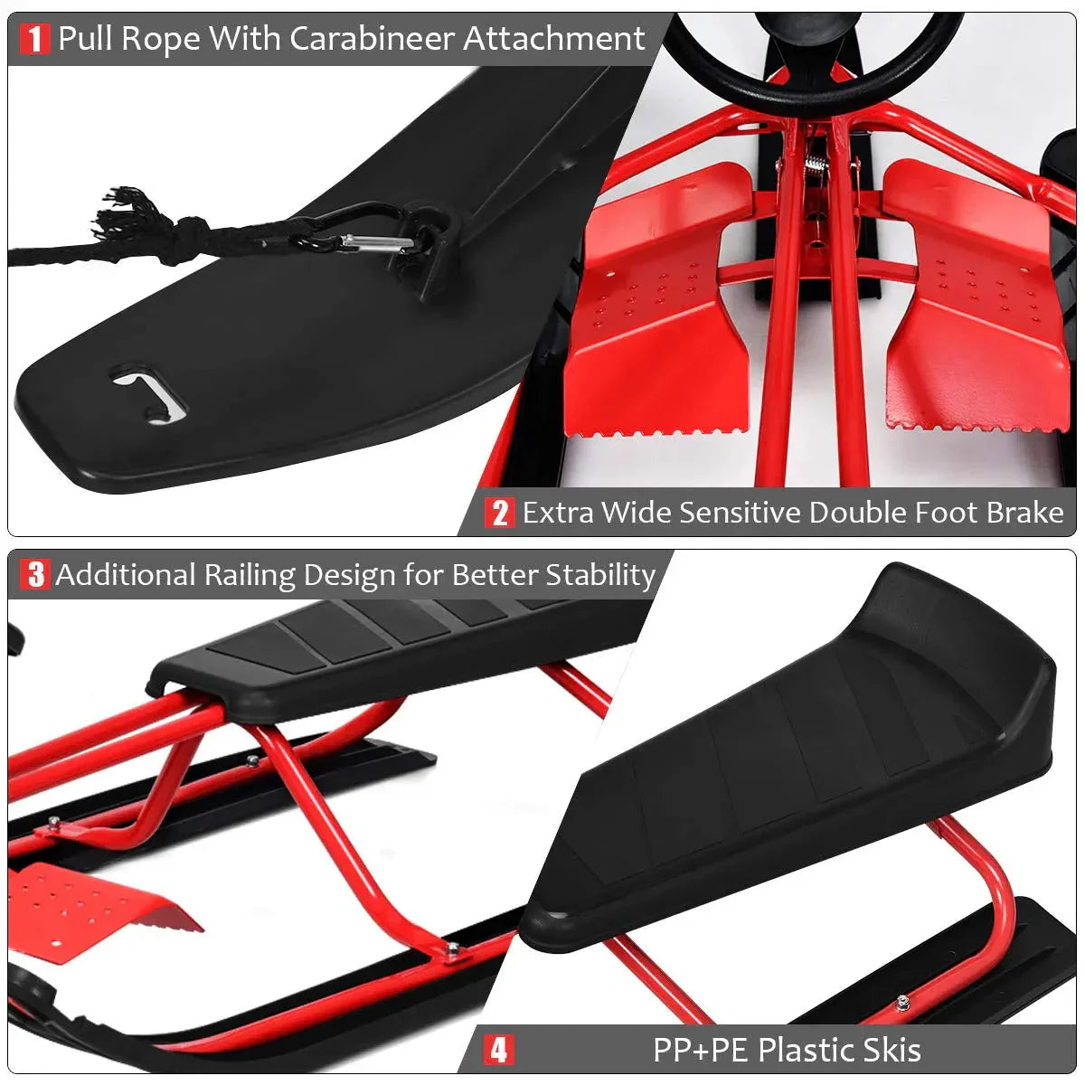 Snow Racer Ski Sled Slider Board With Twin Brakes
