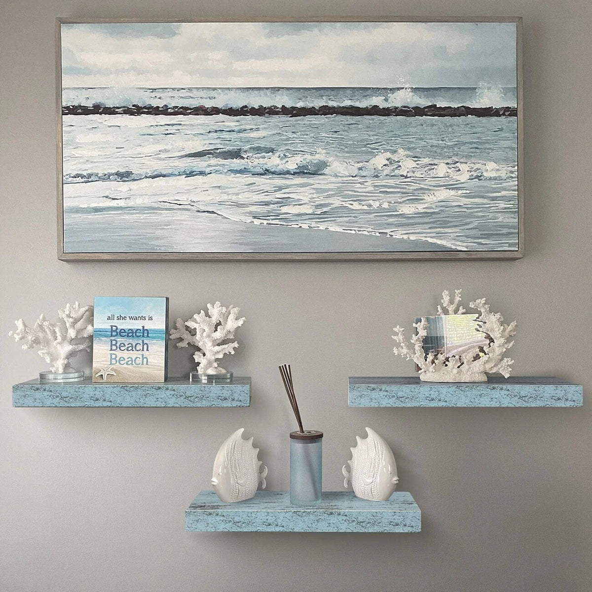 Rustic Finish Floating Wall Shelves, 3-Pack, 16.25in x 5.50in x 1.5in