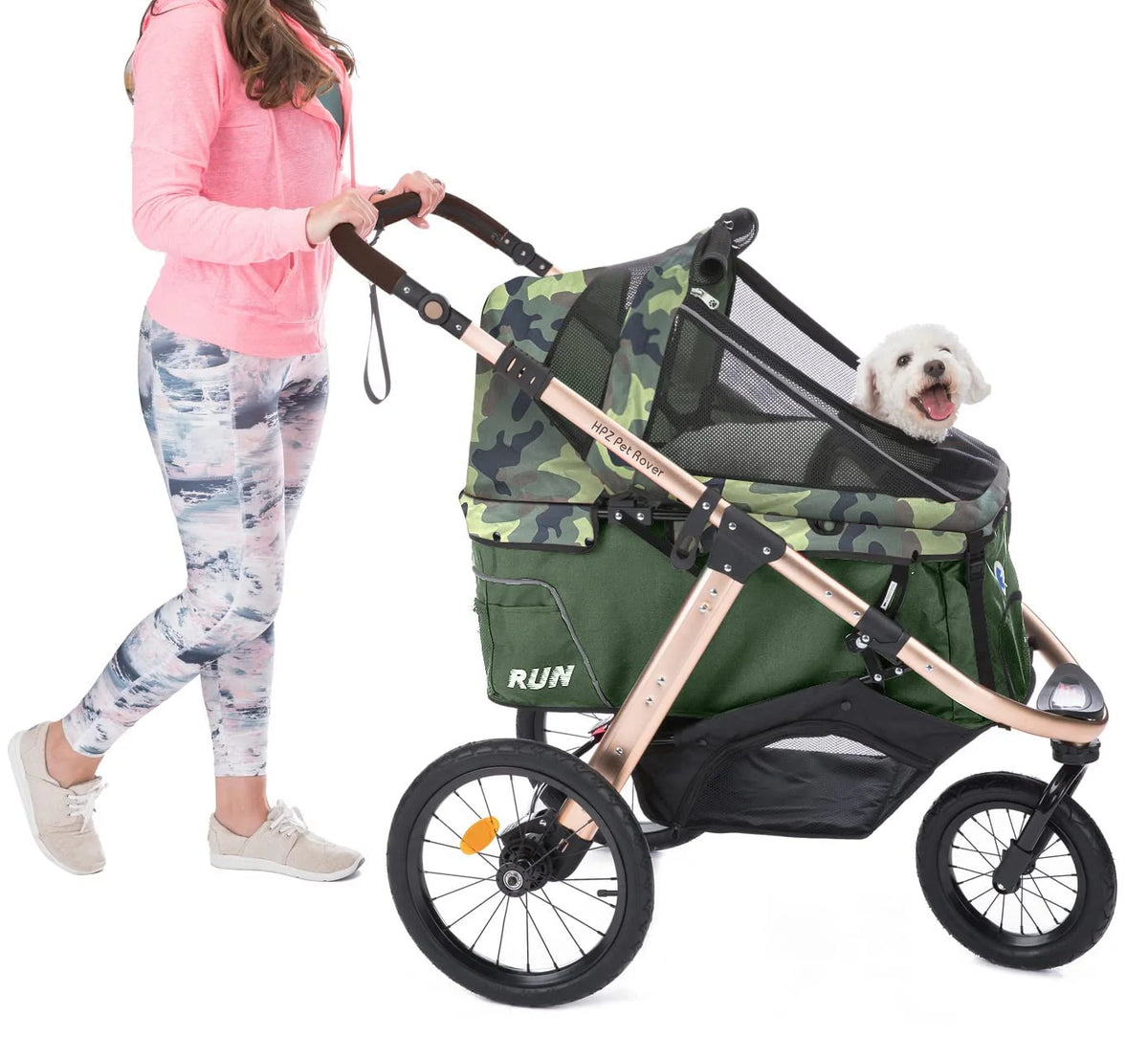 HPZ-PR America Pet Rover Run Jogging Pet Stroller, 50 lbs, Camo Green - B08R9KCWW1