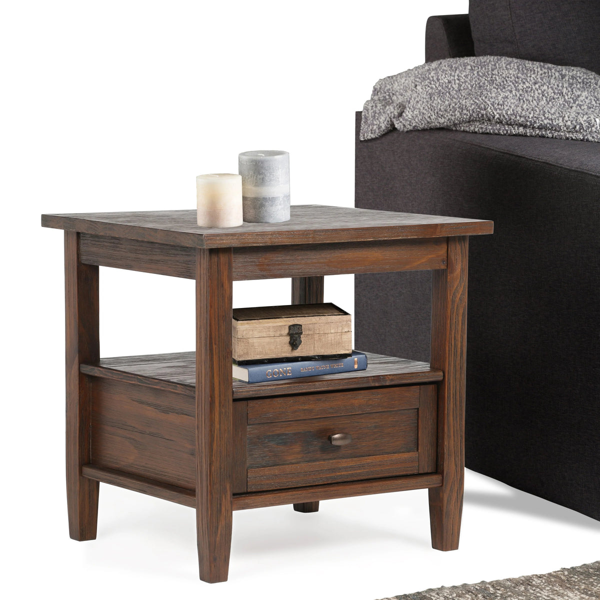 Solid Wood Rectangle End Table With Drawer And Shelf, 18.1in D x 20in W x 19.5in H - Norfolk