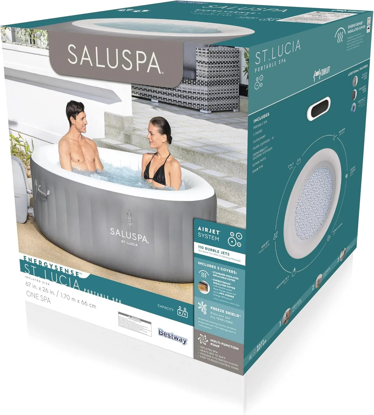 Bestway SaluSpa Miami Inflatable Hot Tub Spa, 71 x 26 in, 2-4 Person, Black - 60104E
