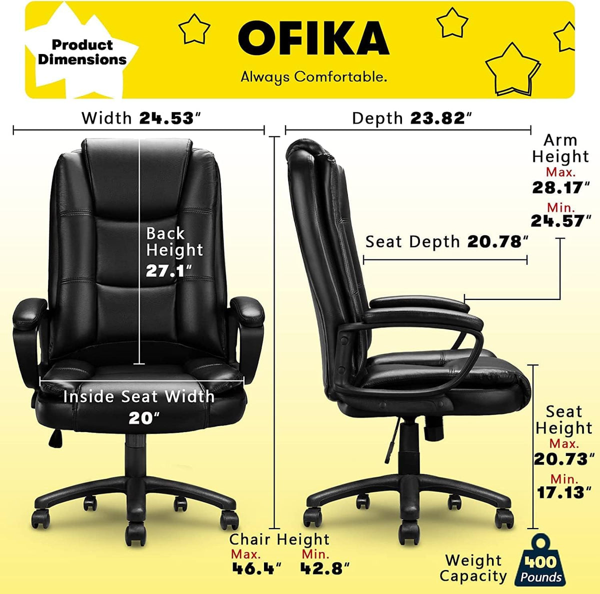 400 LBS Big And Tall Heavy Duty Ergonomic High-Back Office Chair