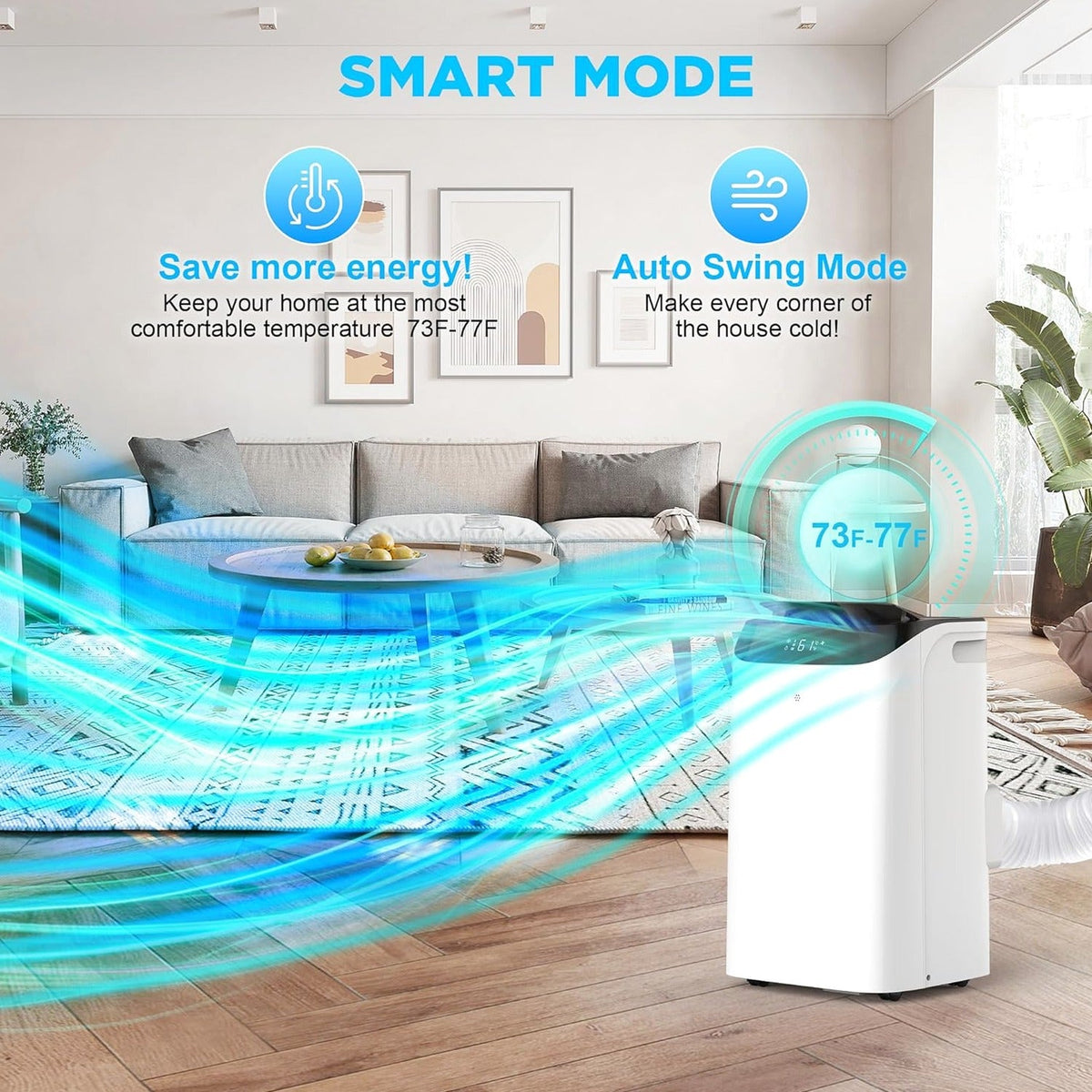 Portable Air Conditioners with Remote Control, 3-in-1 Free Standing Cooling AC Unit with Fan &amp; Dehumidifier, Cools Room up to 700 sq.ft, Smart/Sleep Mode,3 Speed,Auto Swing,24H Timer