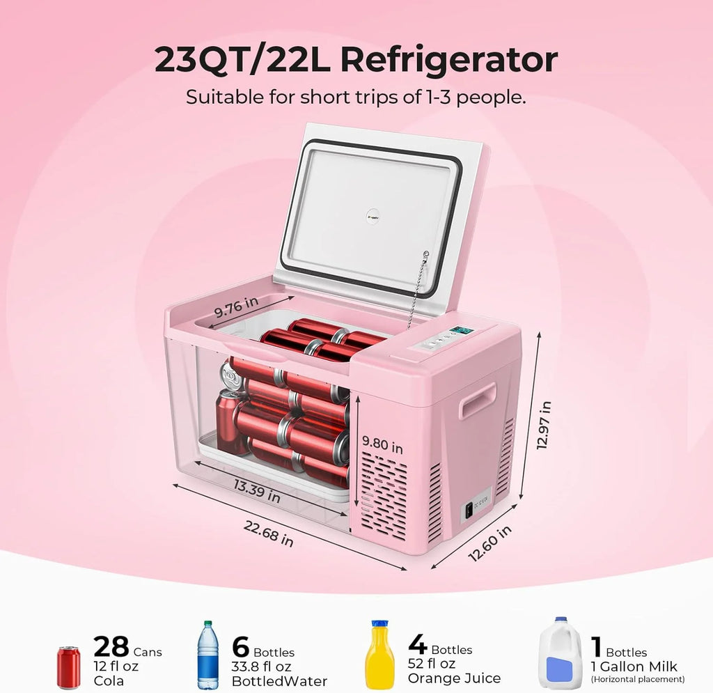 BougeRV 23 Quart Portable Car Refrigerator Freezer, Grey, 12/24V DC - CR22
