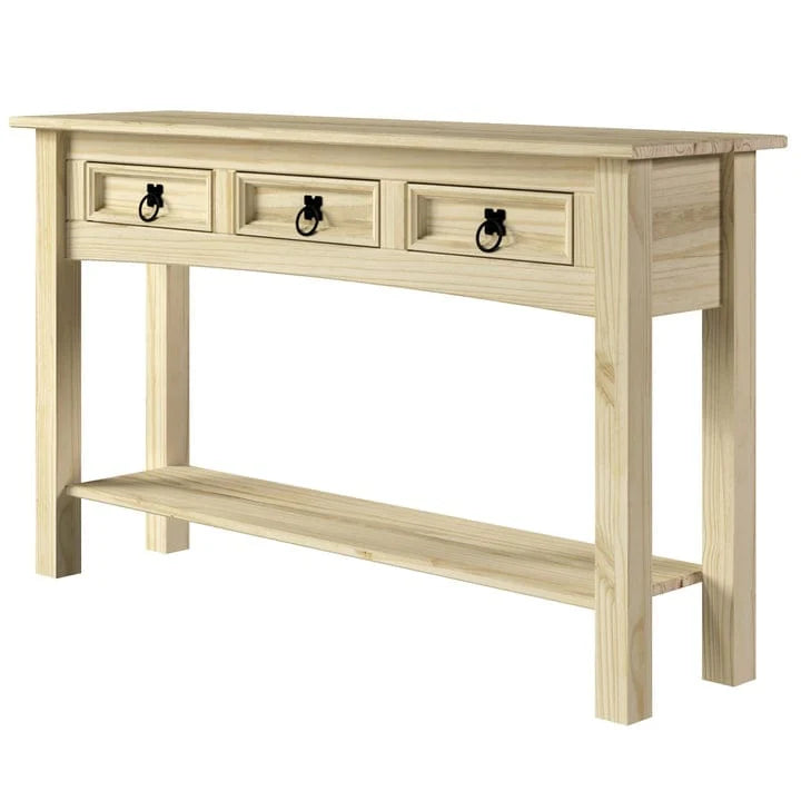 Solid Pine Wood Console Table With 3 Drawers - 47.99in W x 12.64in D x 28.82in H