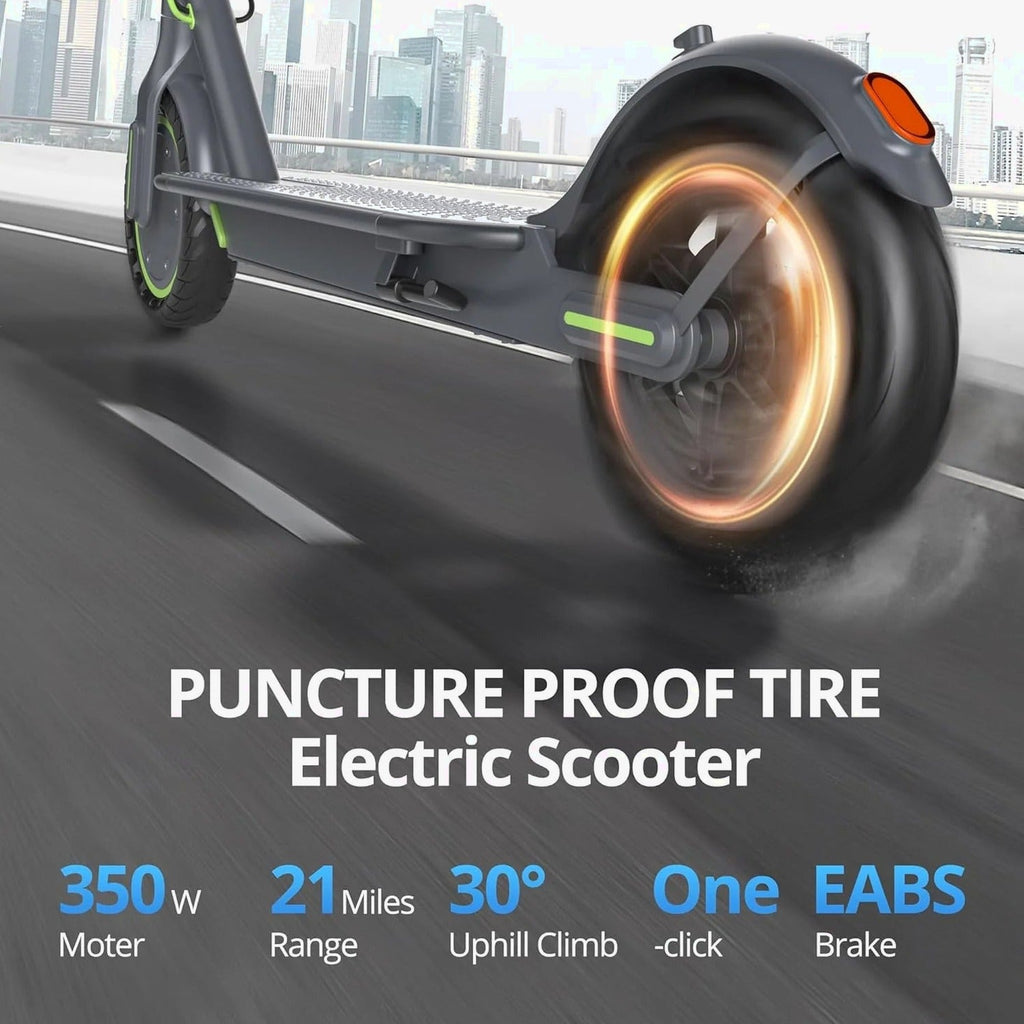 Electric Scooter - 8.5" Solid Tires, 350W Motor, Up to 19 MPH and 21-23 Miles Long-Range Portable Foldable Commuting Scooter for Adults with Double Braking System and App