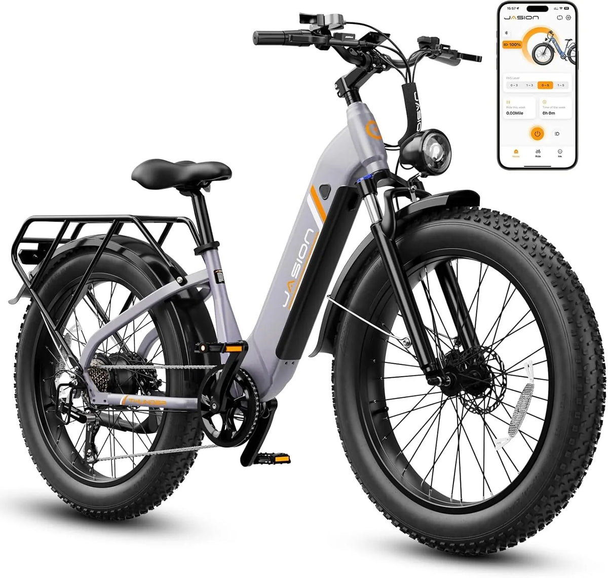 Jasion Electric Bike 1500W, 30+ MPH, 35-80 Miles, 26 in x 4 in Fat Tires - THUNDER