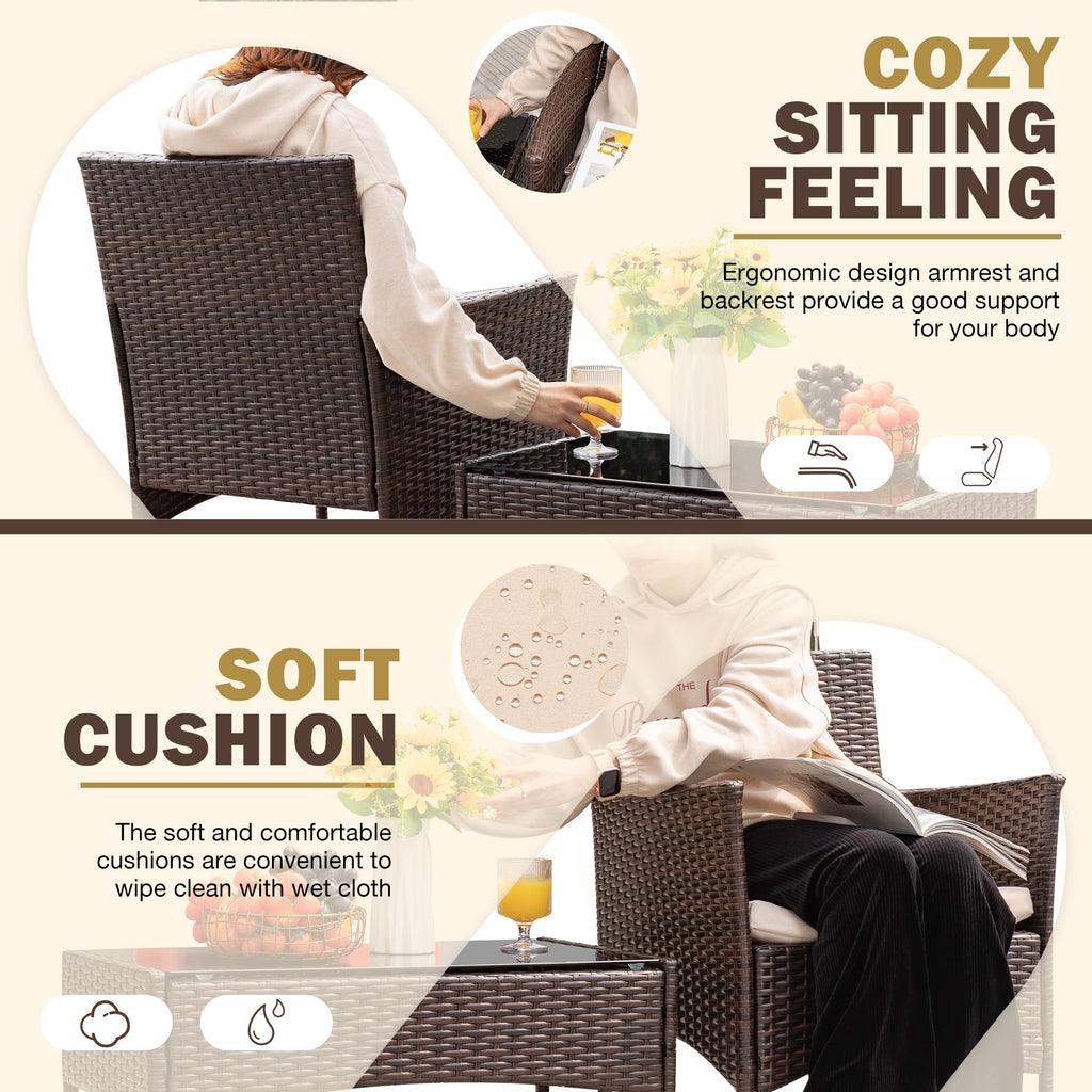 4-Piece Outdoor Patio Furniture Set With Rattan Wicker Chairs, Loveseat And Glass-Top Table