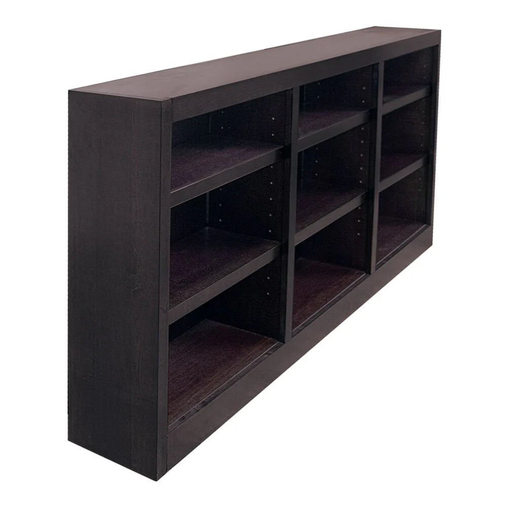 Triple Wide Wood Bookcase, 9 Shelf, 36 Inch Tall, 72 Inch Wide, 10.63 Inch Deep
