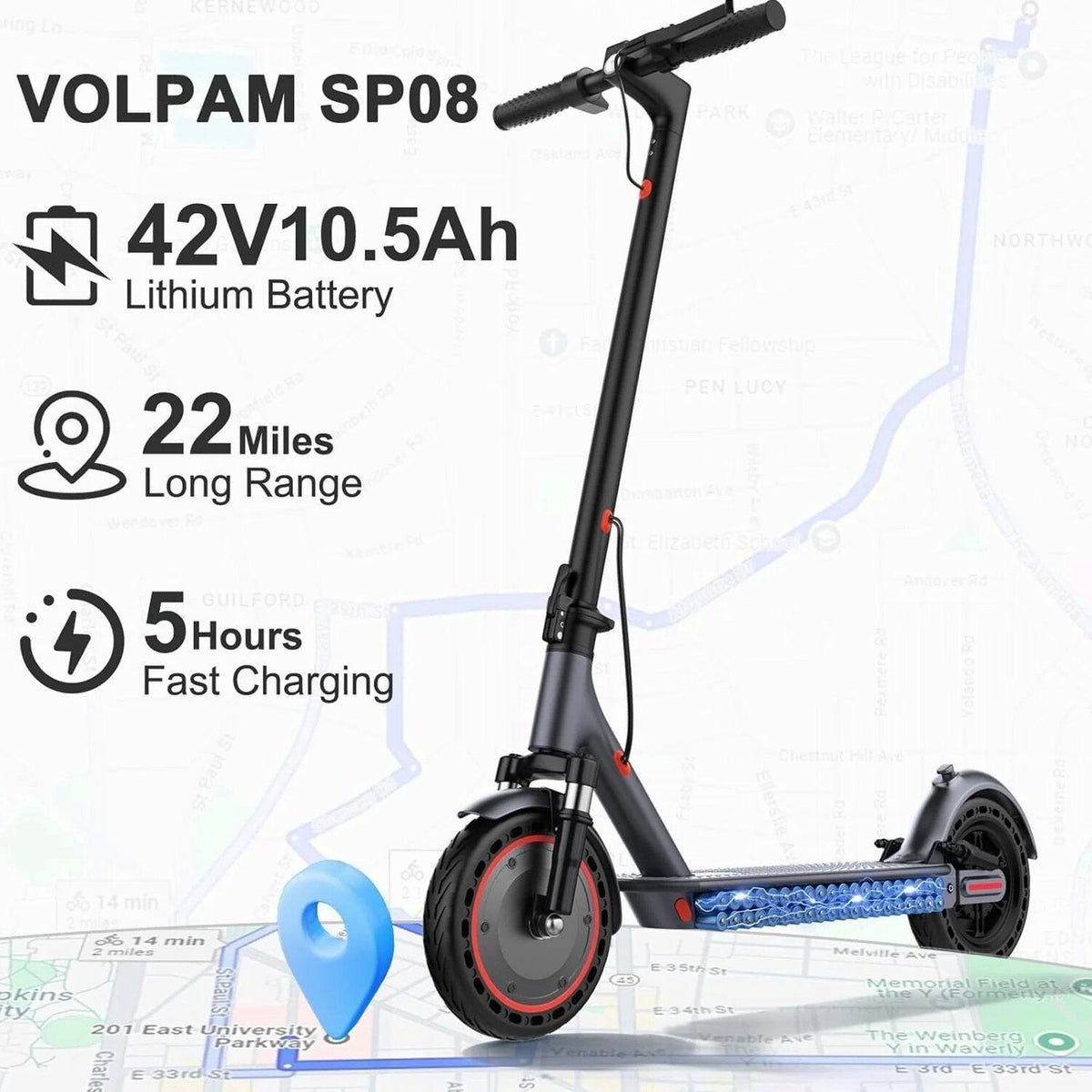 Electric Scooter, 350W/500W Powerful Motor, 8.5"/10" Solid Tires, 19/22Mph, 28/21/12 Miles Range,Dual Braking