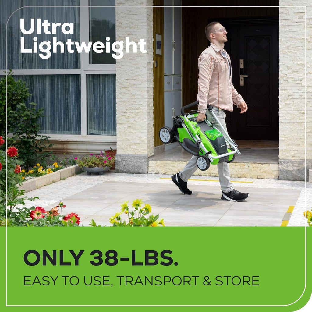 Greenworks Cordless Lawn Mower 40V 16in 4.0Ah Battery And Charger - 45Min Runtime