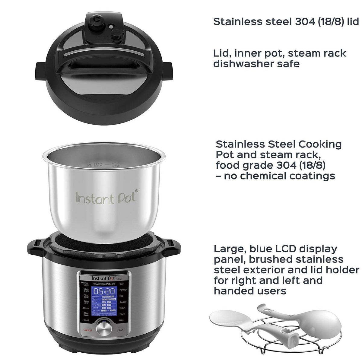 Instant Pot Ultra Mini 3 Quart Programmable Cooker, Stainless Steel, 16 in 1, Silver, Touch Control, UL Certified