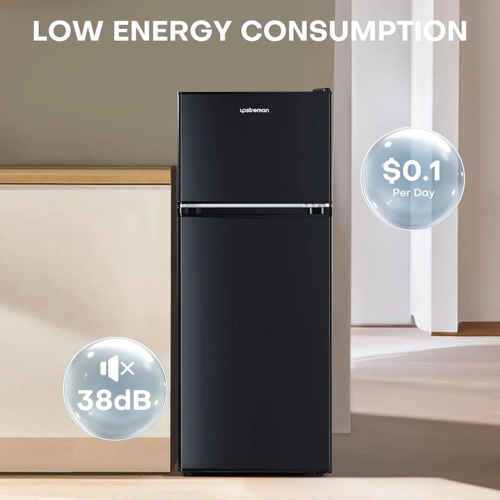 Upstreman 4.0 Cu.Ft Mini Fridge with Freezer – Double Door Compact Refrigerator for Dorm, Office, Bedroom – Adjustable Thermostat, Black (BR401)