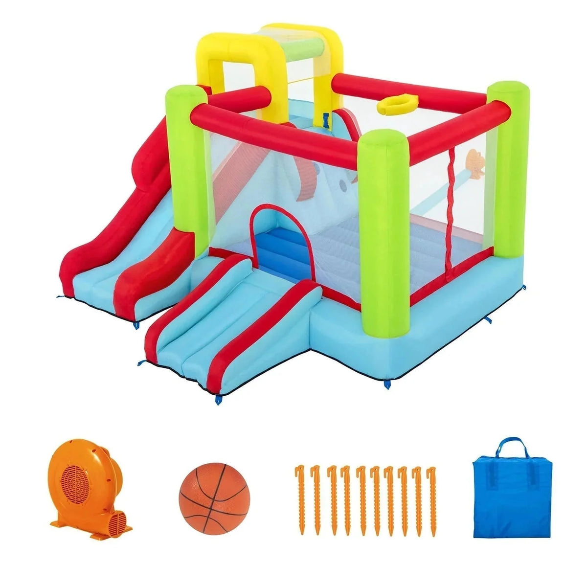 Up, In and Over Wonder Hoops 10ft Inflatable Bounce House Park With Basketball And Slide