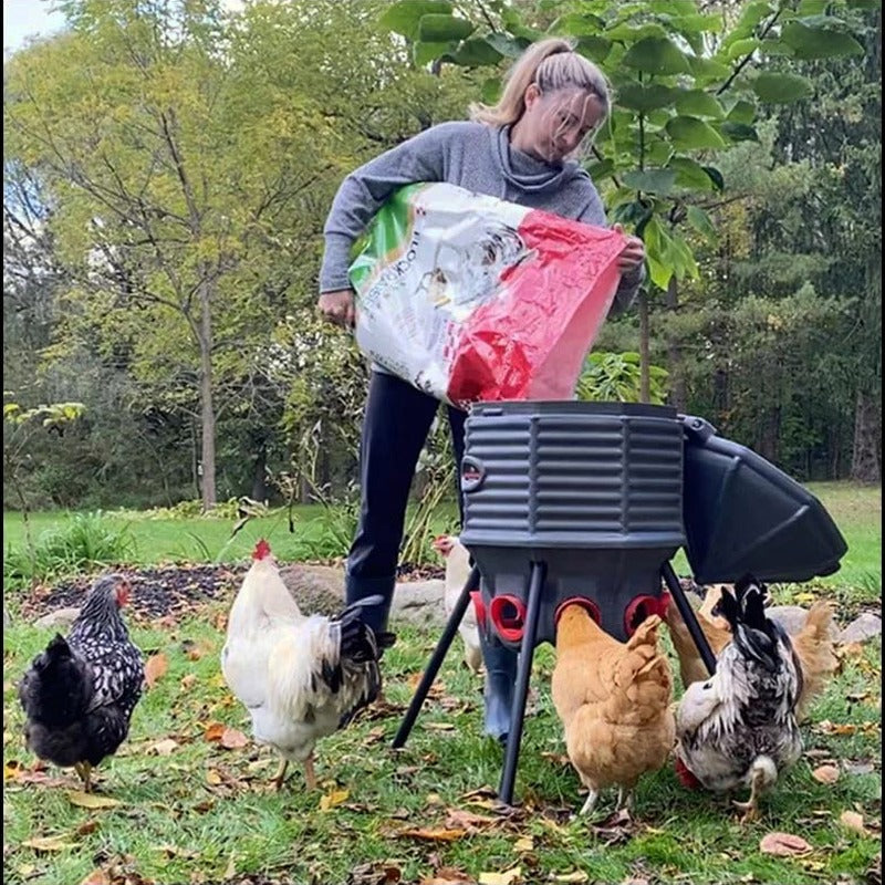 80lb Poultry Feeder, Adjustable Height, UV Stable, Weather Resistant, 8 Ports, Made in USA