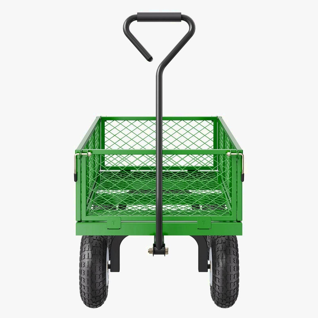 KFFKFF Mesh Steel Garden Cart 900 Lbs, 38 x 22 " Heavy Duty Utility Wagon Cart, Metal Garden Trolley with 10" Wheels, Removable Mesh Sides, 180 Swiveling Handle (Green)