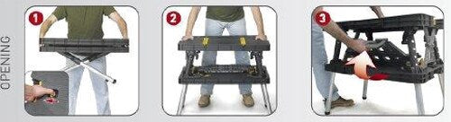 Keter ?C 197283 Folding Table Work Bench for Miter Saw Stand Woodworking Tools and Accessories with Included 12 Inch Wood Clamps ?C Easy Garage Storage Black/Yellow