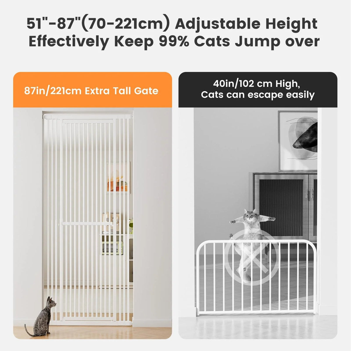 Extra Tall Cat Gate, 27.56-37 in Wide, 51-87 in Adjustable Height