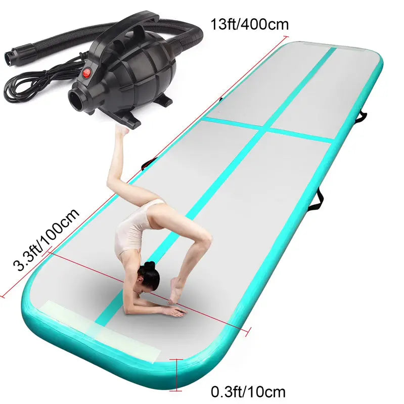 FBSport Inflatable Air Track Gymnastics Mat, 4m x 1m x 0.1m, Green