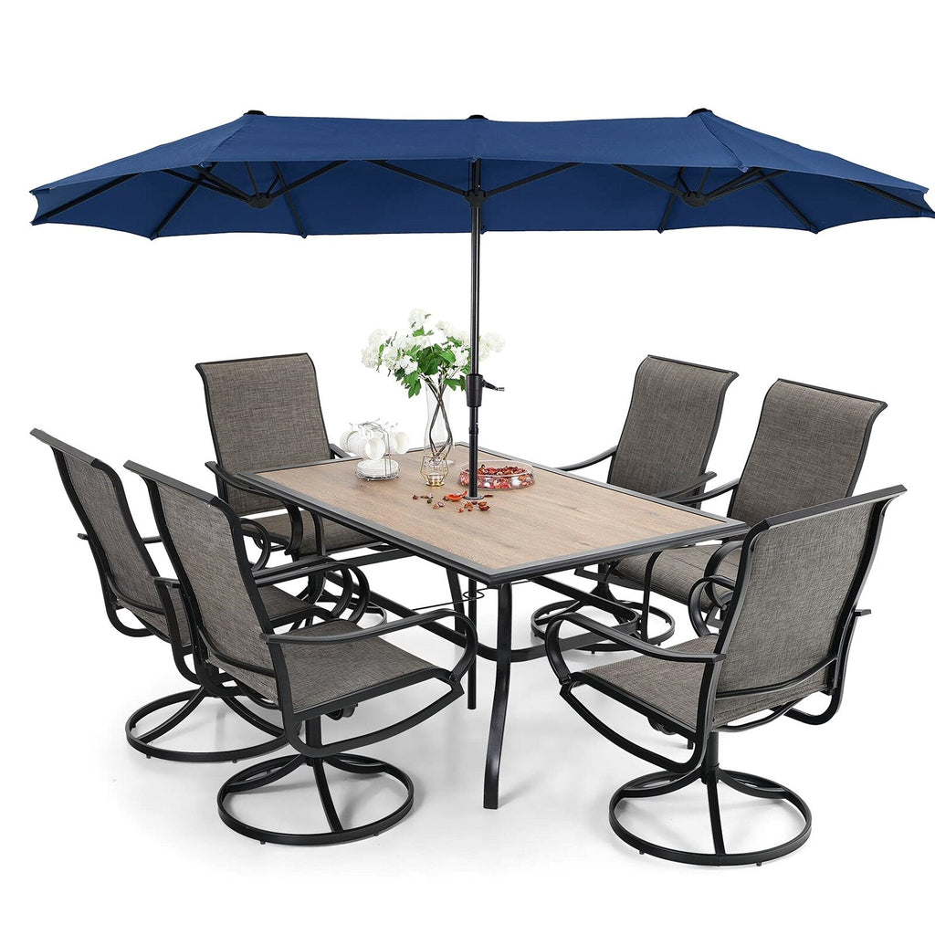 8 Pieces Patio Dining Set with Umbrella,Outdoor Furniture Set with 6 Sling Dining Swivel Chairs