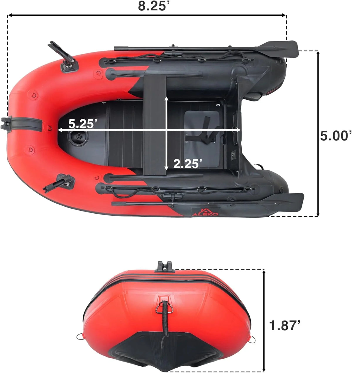 Inflatable Dinghy Fishing Boat, 8'5, 3-Person, Red/Black, Aluminum Floor - BT85RBK