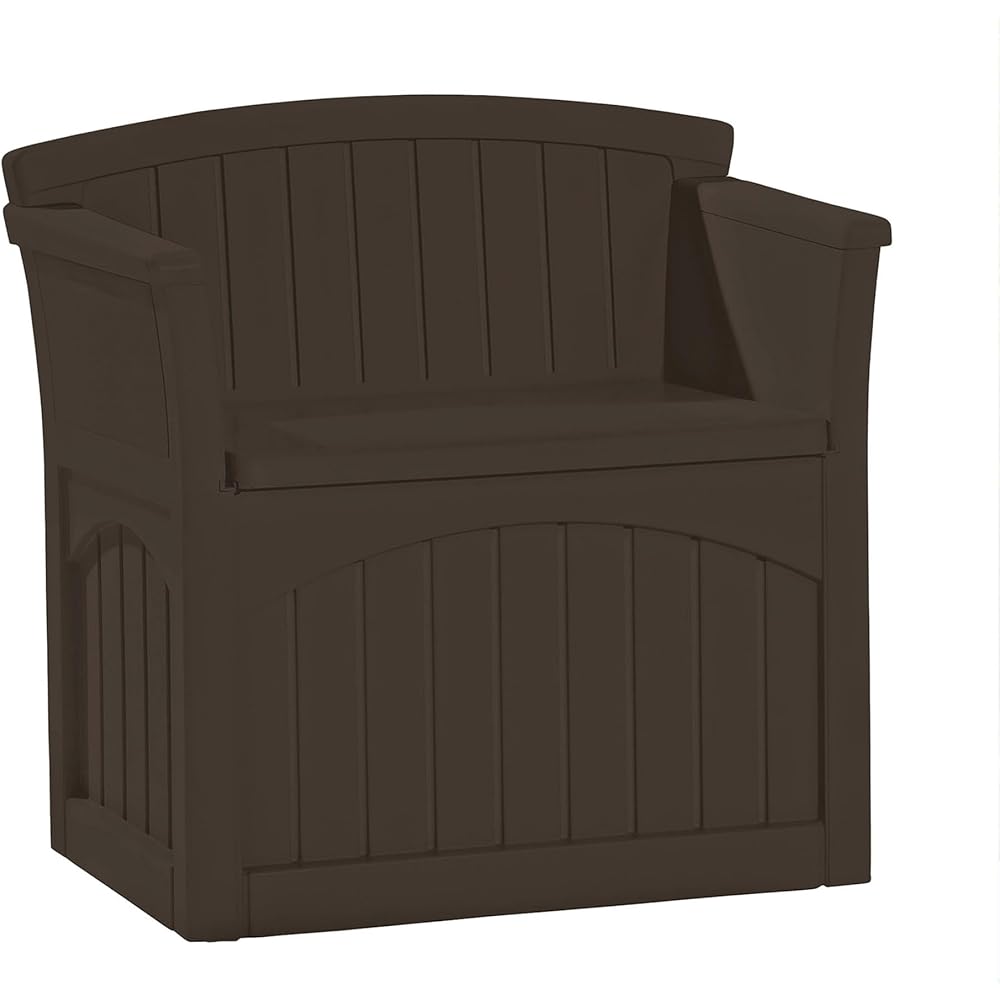 Suncast Outdoor Storage Bench Chair With Armrests, 31 Gallon, Java