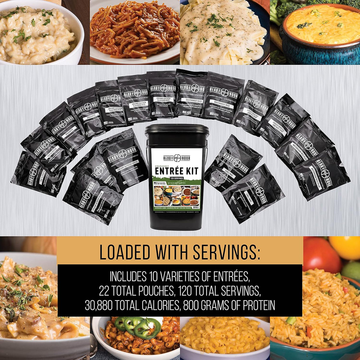 Ready Hour Emergency Meal Entrees, 120 Servings, 25-Year Shelf Life