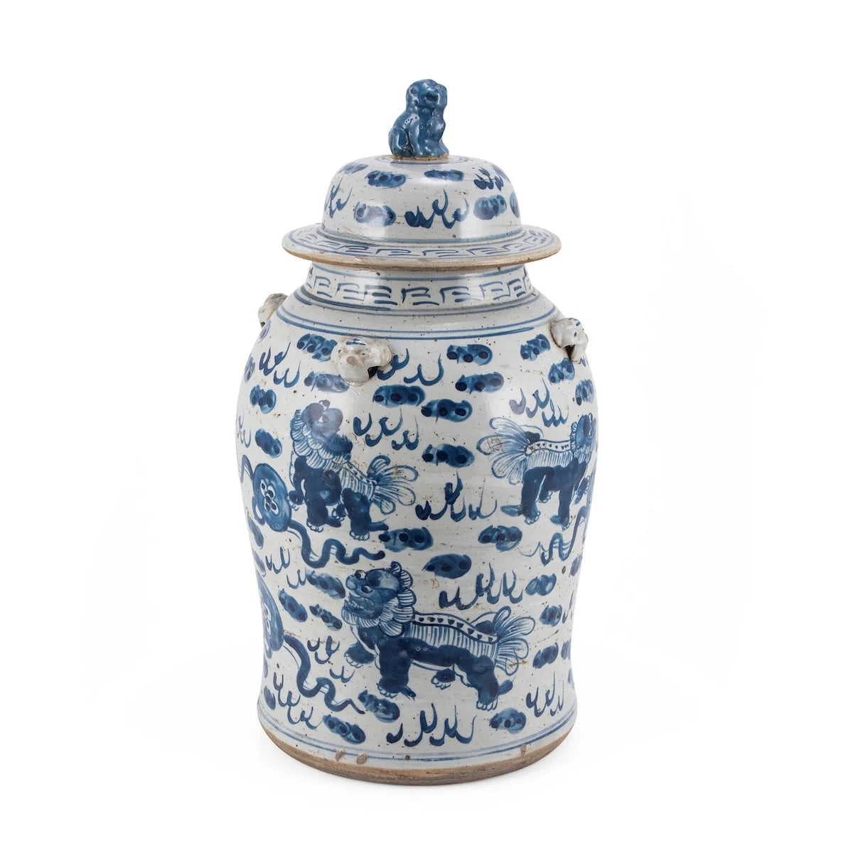 Small Vintage Temple Jar With Lion Motif - Decorative Porcelain Accent Container