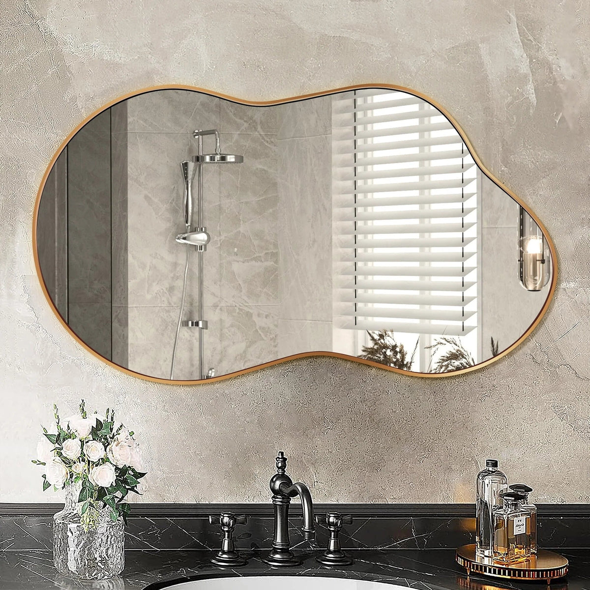 Asymmetrical Irregular Wall Mirror, 20x36, 24x36, Or 26x46, Gold, Black, Or Silver