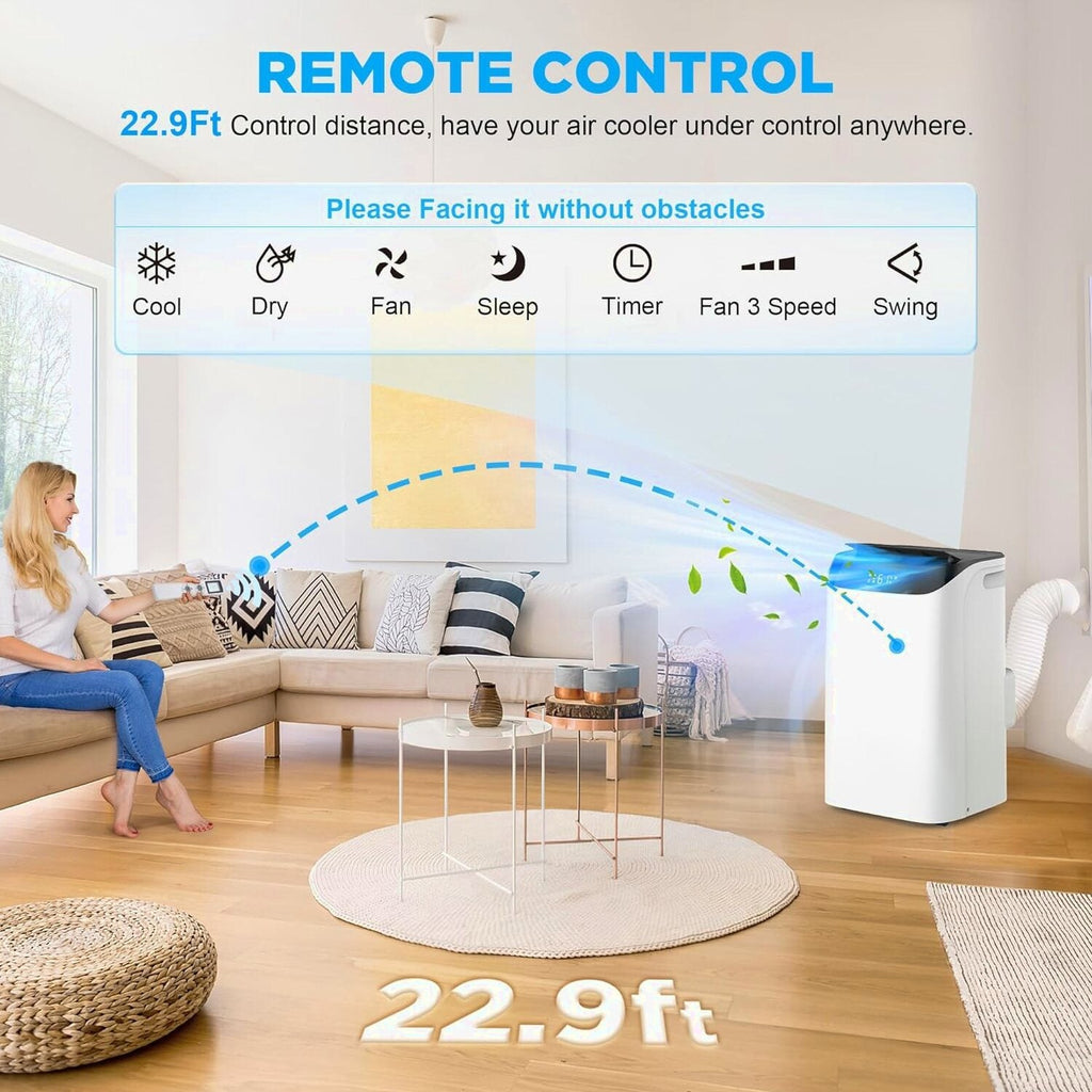 Portable Air Conditioners with Remote Control, 3-in-1 Free Standing Cooling AC Unit with Fan &amp; Dehumidifier, Cools Room up to 700 sq.ft, Smart/Sleep Mode,3 Speed,Auto Swing,24H Timer