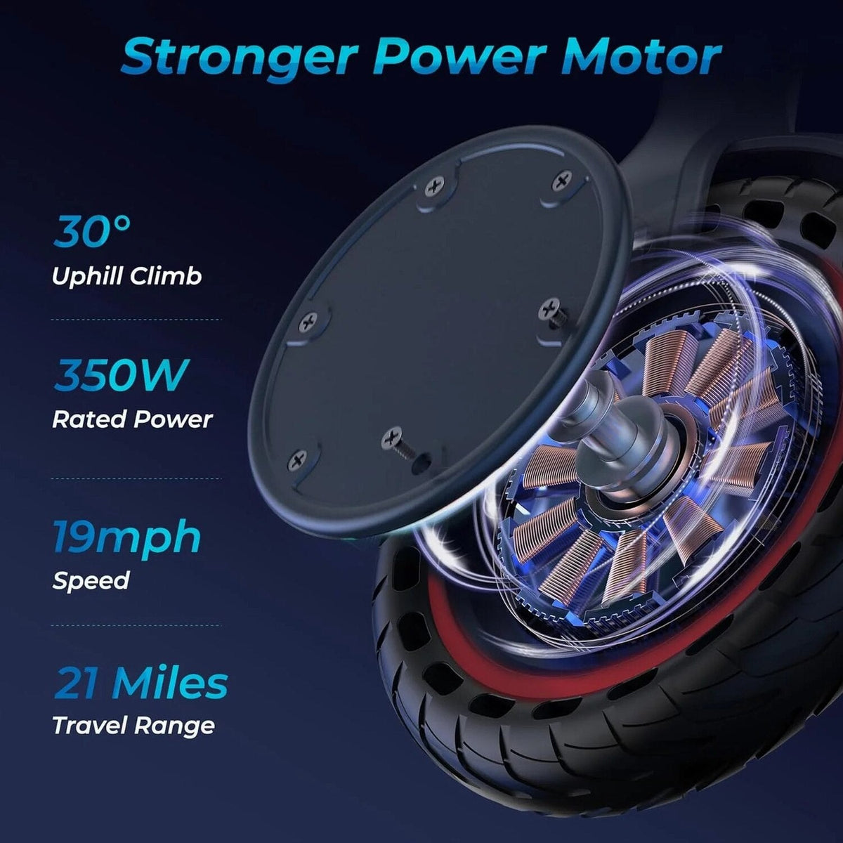 Electric Scooter - 8.5" Solid Tires, 350W Motor, Up to 19 MPH and 21-23 Miles Long-Range Portable Foldable Commuting Scooter for Adults with Double Braking System and App