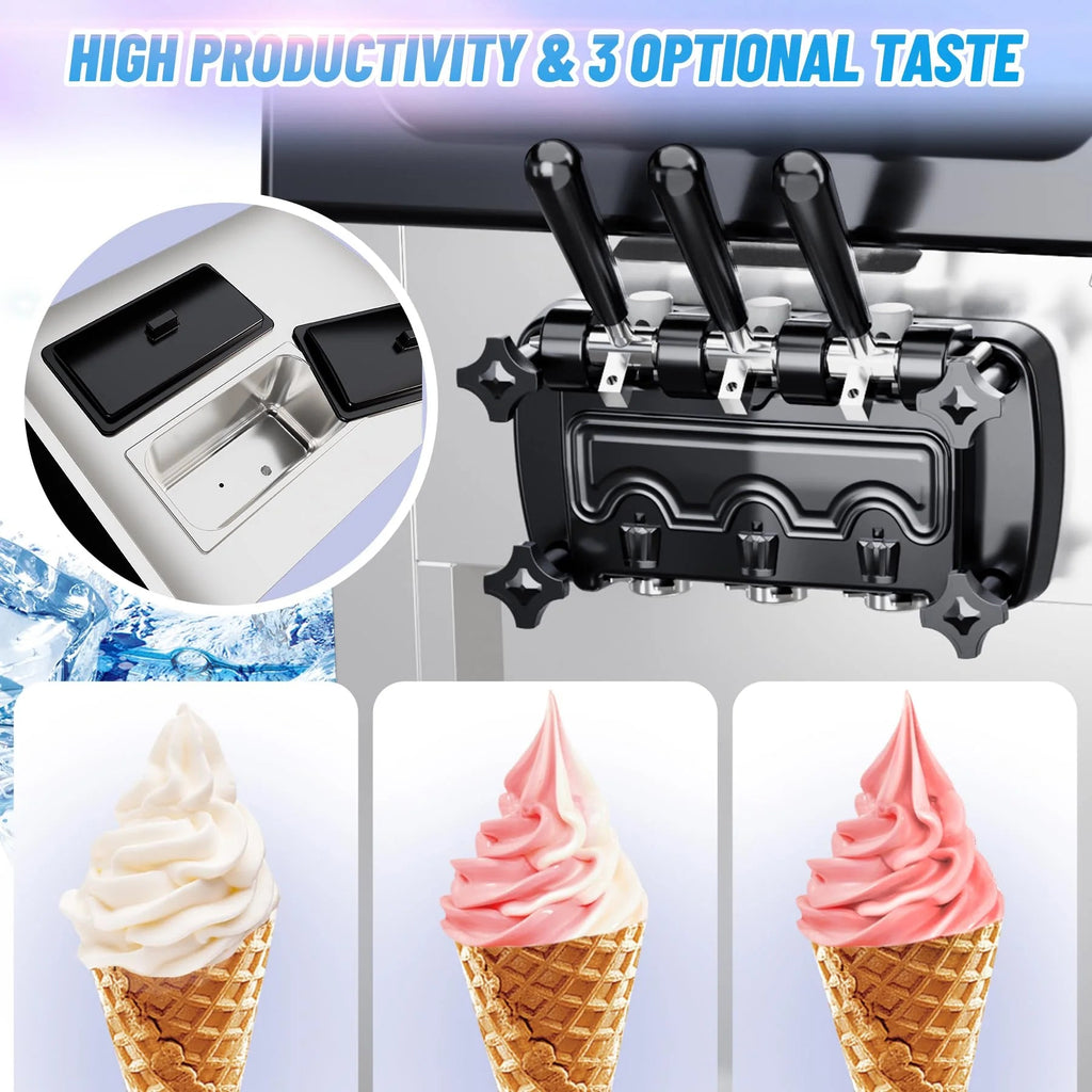 3-Flavor Soft Serve Ice Cream Machine, 2200W, 5.3-7.4 Gal/Hr