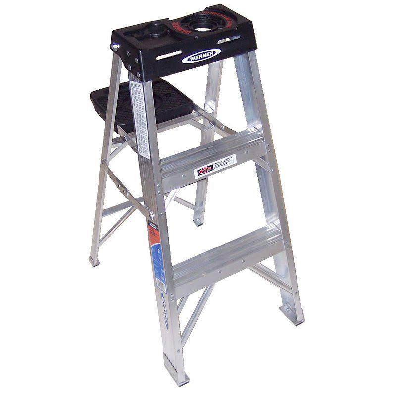 3 ft Aluminum Folding Step Ladder With Tool Tray - 300 lb Capacity