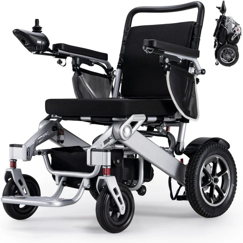 VERPAL Foldable Power Wheelchair, 25 Miles, 500W Dual Motors, 38in D x 25in W x 37in H - Silver Gray