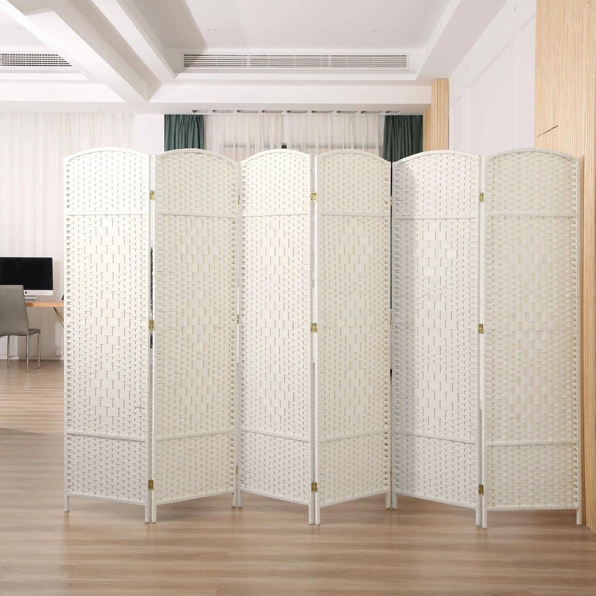 Freestanding Folding Woven Fiber Room Divider Privacy Screen - 6 Ft Tall